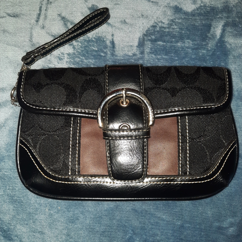 Black and Brown Leather-Accent Wristlet Clutch - Women Bags